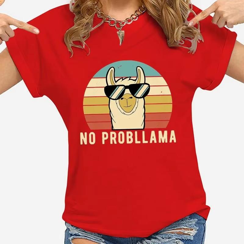 Summer Unisex Vintage Top Funny Llama Graphic Printed T-shirt Fashion Creative Design T Shirt Female Casual Crew Neck Loose Y2K