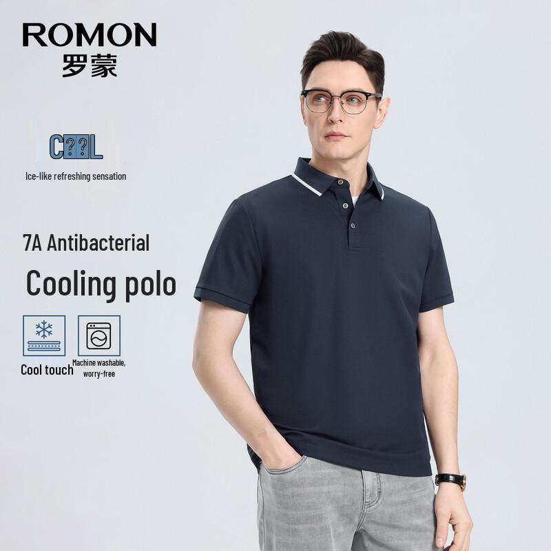 ROMON Men s 7A Antibacterial Ice Silk Waffle Polo Shirt L