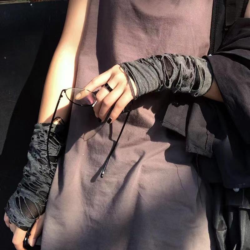 Unisex Gothic Black Gloves Fingerless Long Glove For Women Men Sexy Festival Gloves Mittens Clubwear Dance Accessories