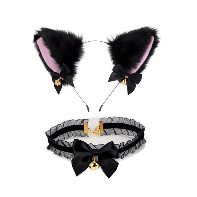 Cat Ear Bell Headband & Choker Set with Tail - Halloween Party Accessories