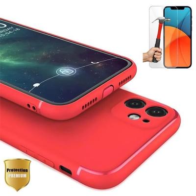 Miękkie etui antyuderzeniowe - E.F.CONNECTION - do iPhone 13 Pro - Czerwone - Elastyczne - Szkło hartowane