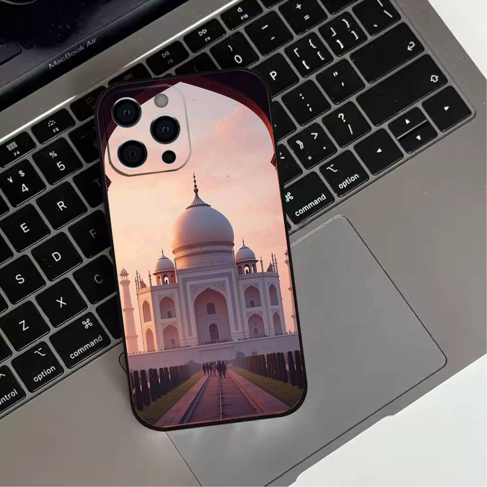 

T-Taj Mahal India Mausoleum Phone Case For iPhone 17,16,15,14,13,12,11 Plus,Pro Max,XS,Soft Silicone Black Cover iPhone16