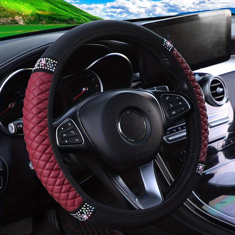 Coprivolante di lusso in diamante artificiale da 37-38 cm - Pelle PU di alta qualità, resistente, facile da installare, nuovo aggiornamento per un'esperienza di guida confortevole