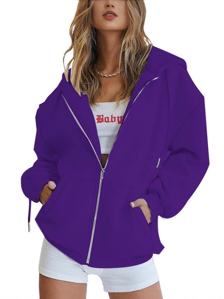 Cross-Border Zipper Hooded Cardigan with Pockets - Casual Long Sleeve Hoodie