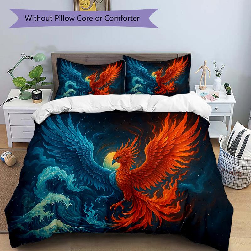 3pcs bedding set Phoenix YinYang Includes 1 Comforter + 2 Pillowcases, Without Pillow Inserts, Soft Comfortable, Lightweight Breathable, Pri