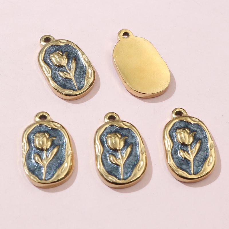 2pcs 20x12mm Stainless Steel Rose Flower Pendant Charms Enamel DIY Jewelry Making Accessories Findings for Necklace Earrings