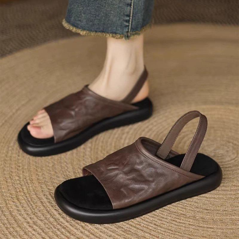 Mode Dam Sommarsandaler med Platt Botten, Mjuka Sulor, Mångsidigt Mjukt Läder, Casual Supermjuka Sandaler, 2025 Ny Stil