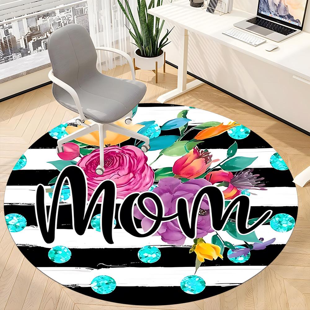 1pc Floral Mom Print Carpet for Office Non Slip, Round Carpet, Soft & Comfortable, Carpet for Office, Lightweight Round Floor Mat