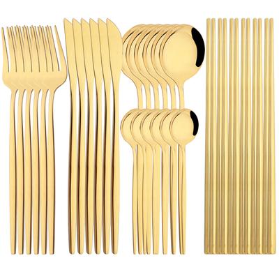 Western 30Pcs Dinnerware Knife Fork Spoons Chopsticks Cutlery Set High Quality Stainless Steel Set Kitchen Tableware Set