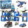HOGOKIDS City Police Station Building Set - 1260 PCS Police Building Block Toys with Helicopter Motorcycle Police Vehicle Bandit Car, STEM Police