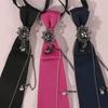 Clothing Decoration Crystal Bow Tie Choker Geometric Pre-tied Tie Long Necklace Metal Chain Brooch Students