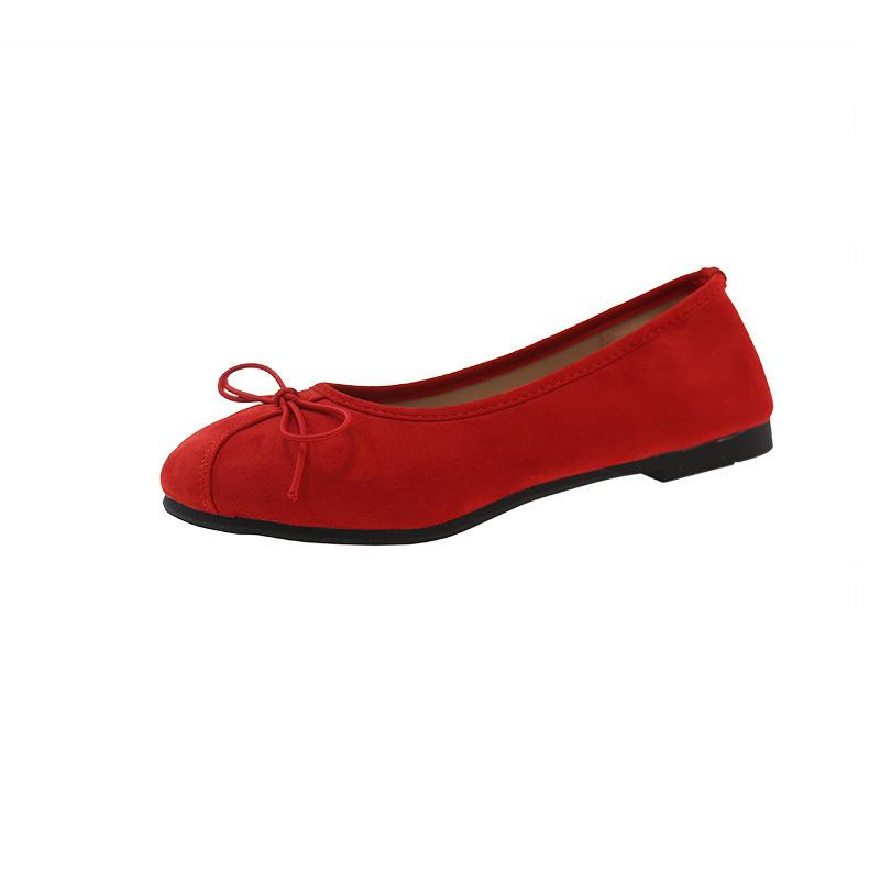 Temperament gentle wind evening ladyshoes shallow mouth skirt women's French spring 2025 red single shoes with flat ballet