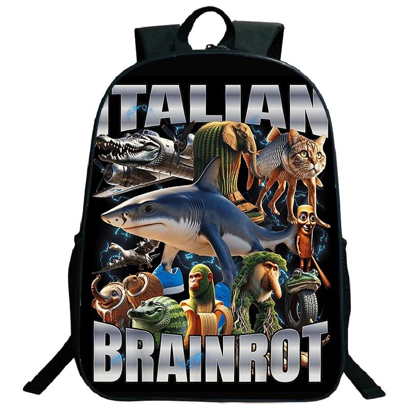 Funny Italian Brainrot Printed Backpack for Boys Girls Cappuccino Assassino Schoolbag Kids Bookbag Italian Brainrot Bags Mochila