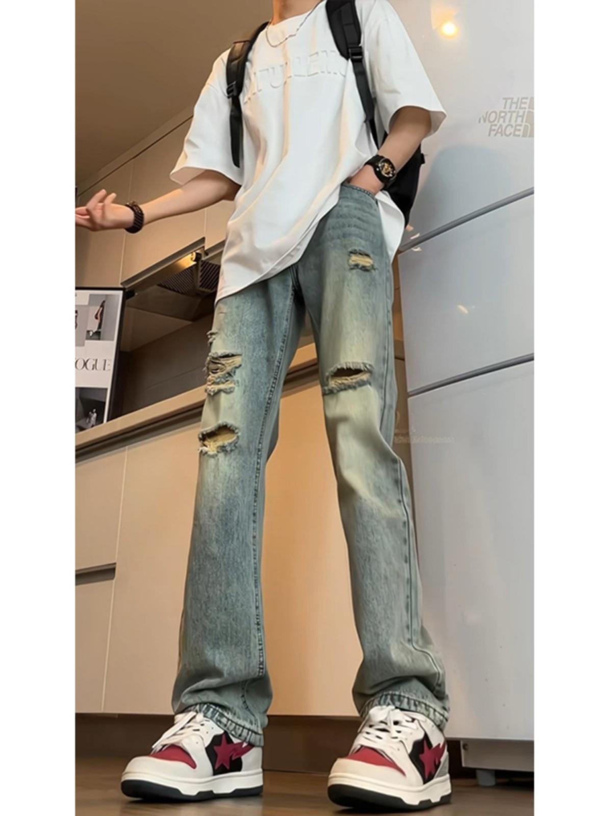 

Джинсы JYL мужские с принтом краски Летние Уличный стиль Свободные Широкие Прямые Деним L