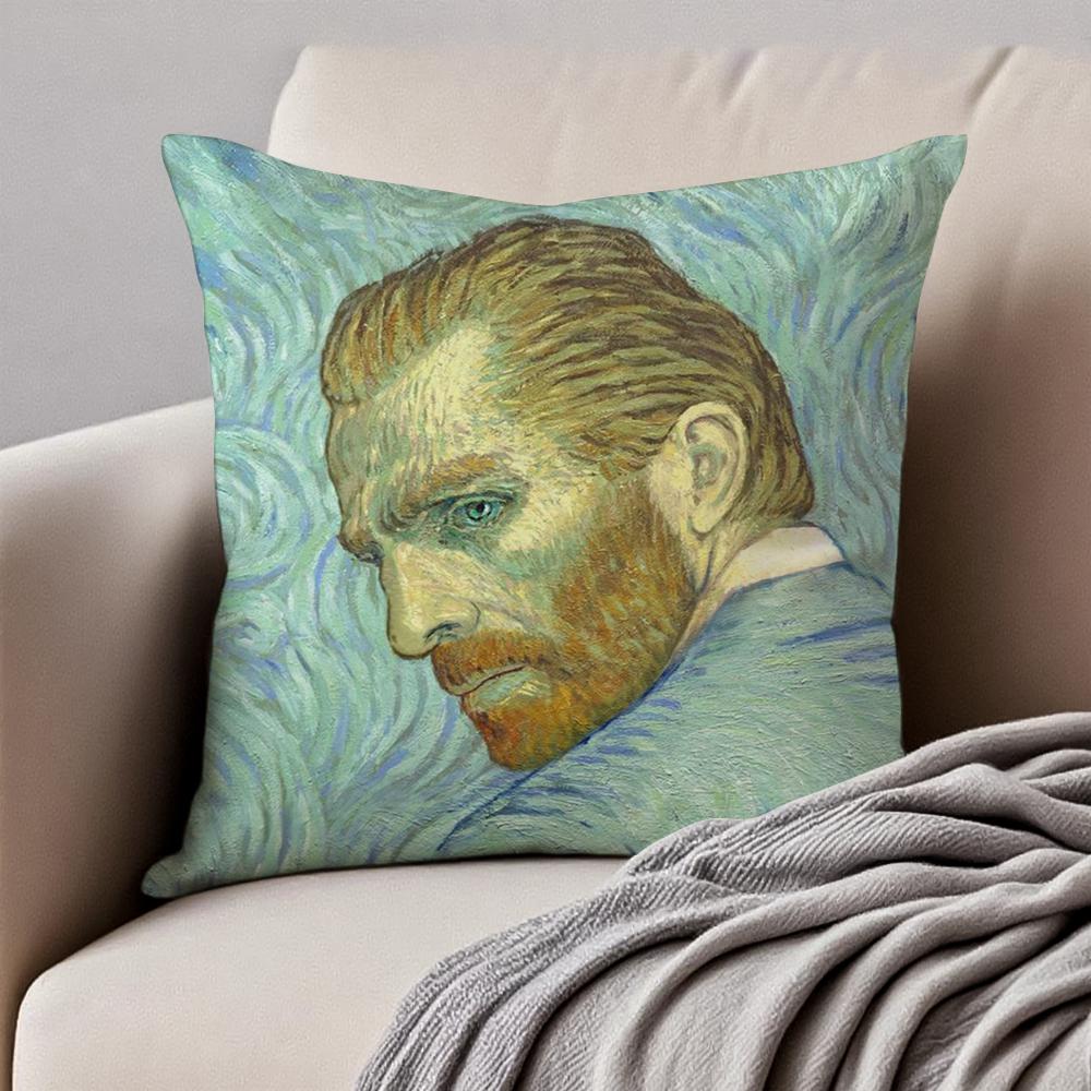 Van Gogh Starry Sky Dutch Painting Art Cushion Cover Pillowcase Antidustmite Invisible Zipper Short Plush Sofa Cushion