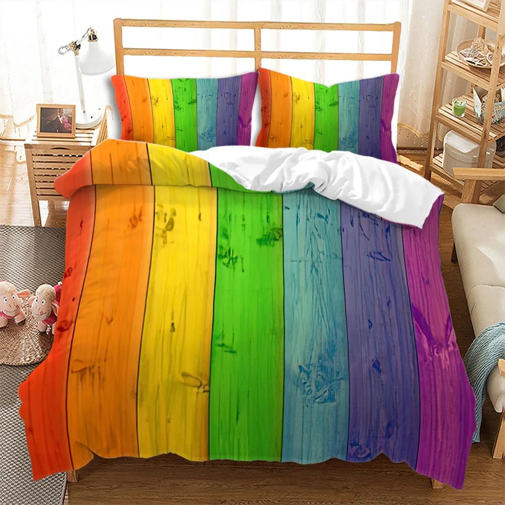 Colorful Stripes Rainbow Bedding Set Soft Comfortable And Breathable Duvet Cover Set 3Pcs Bedclothes Wonderful Gift For Children