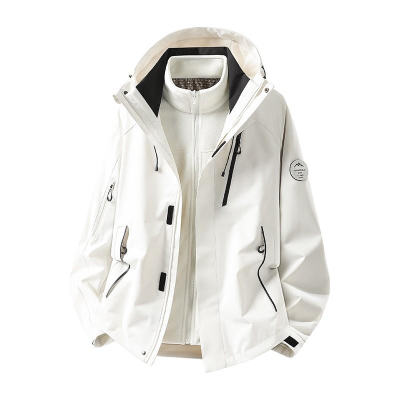 Men Women 3-in-1 Waterproof Windproof Hiking Jacket With Fleece Inner Layer Outdoor Trekking Cycling Mountaineering