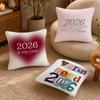2026 Happy New Years Cushion Cover Anti-dustmite Pillowcase Invisible Zipper Silky Short Plush Sofa Cushion Cover