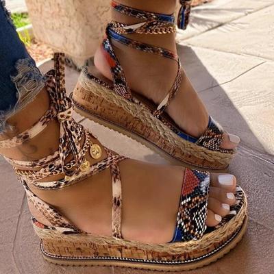 Newest Summer Ladies Snake Sandals Platform High Heels Cross Strap Ankle Strap Open Toe Beach Party Ladies Shoes Zapatos Sandals