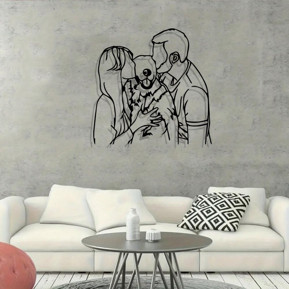 Vintage Black White Iron Wall Art Minimalist Couple Dog Silhouette Durable Metal Decor Romantic Bedroom Gift Pet Lovers