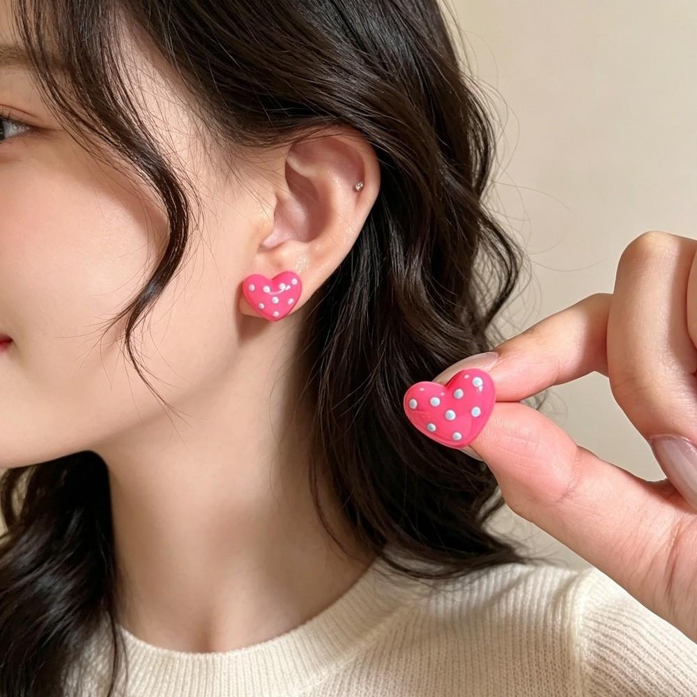 Polka Dot Heart Dot Stud Earrings Colorful Stud Earrings Elegant Heart Earrings Women