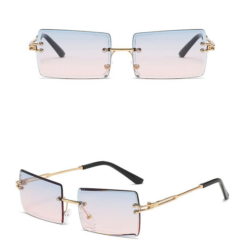 Rimless Sunglasses Womens Rectangle Shades Summer Fashion Trendy Uv400 Eyewear
