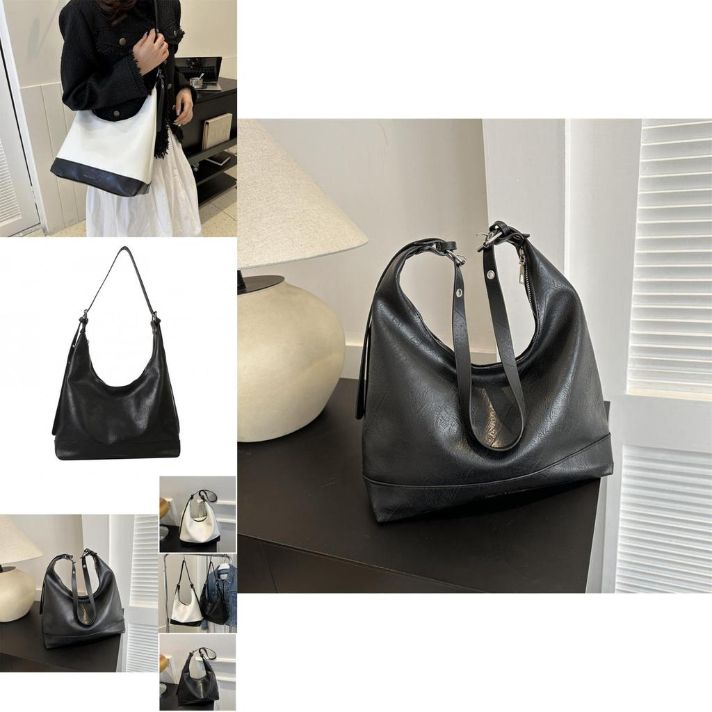Chic Urban Simple Large Capacity Pu Leather Tote Bag For Women In Black And White