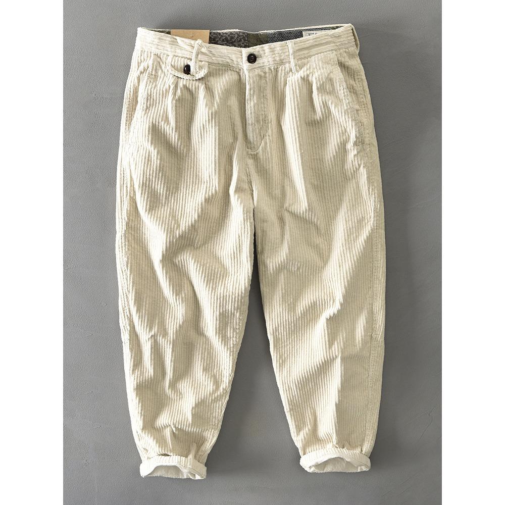 

Fashion Understated Sophisticated Pants, Relaxed Tapered Corduroy Pants with Ribbed Texture, Versatile Pants for Everyday & Laid-back Style M белый