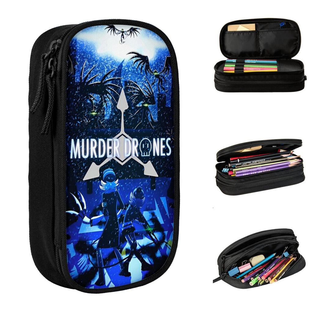 Murder Drones Pencil Cases Black Comedy Science Fiction Pen Box Bags Kids Big Capacity School Supplies Cosmetic Pencilcases