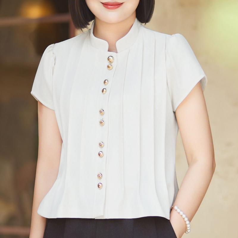 

ZANZEA Женская повседневная летняя блузка с воротником-стойкой и коротким рукавом S белый