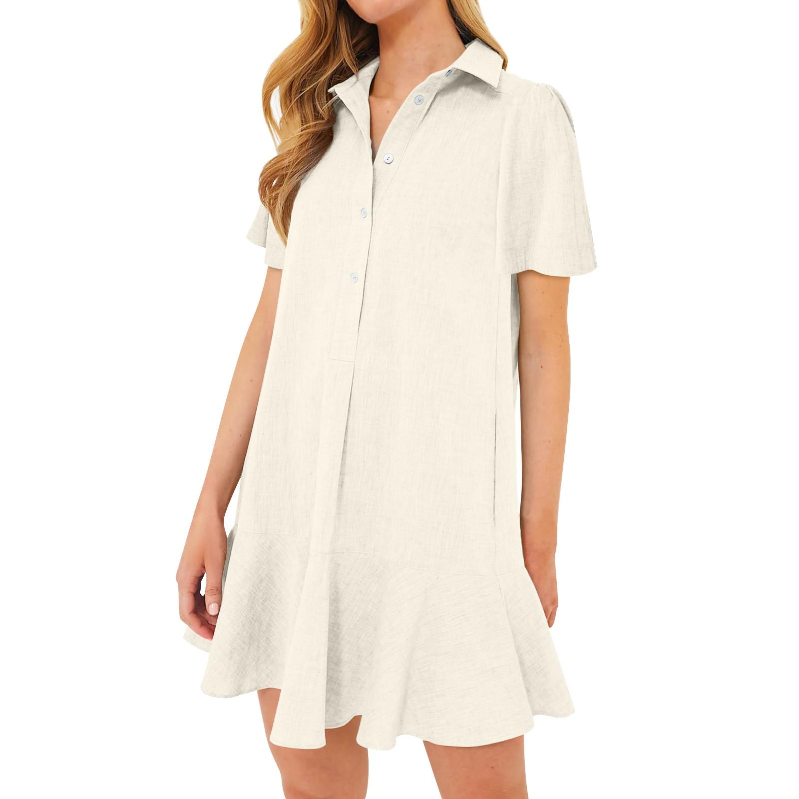 

Женская модная повседневная полуоткрытая рубашка с рюшами и подолом, однотонные платья с короткими рукавами L бежевый