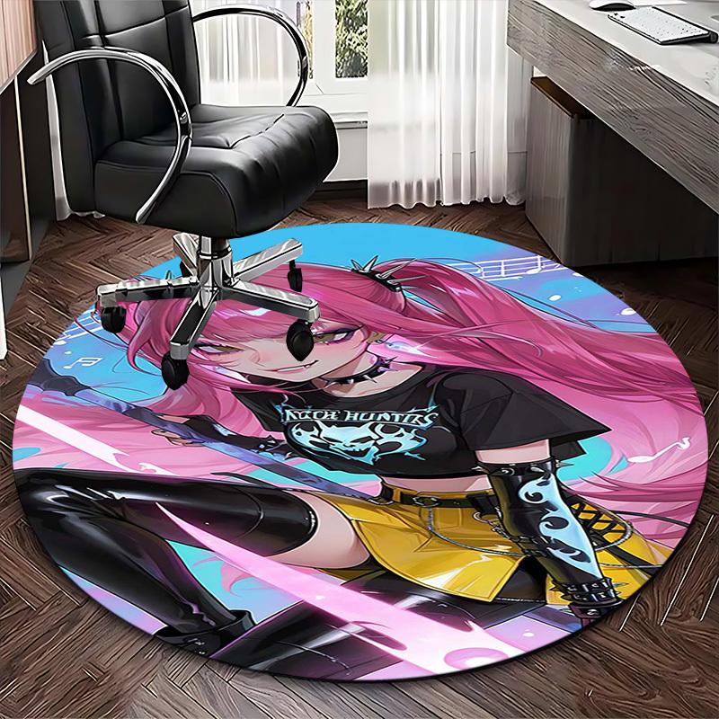 1pc Anime Design Round Carpet - "Ninja Hunters" Chair Mat for Office, Home Decor, Living Room, Bedroom, Game Room - Non-Slip Flooring Protection.J042