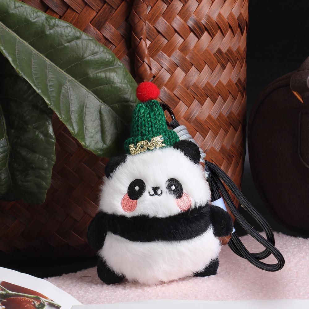 Cute Panda Plush Keychain Ornament - Cartoon Bag Doll Pendant with Rose Decoration