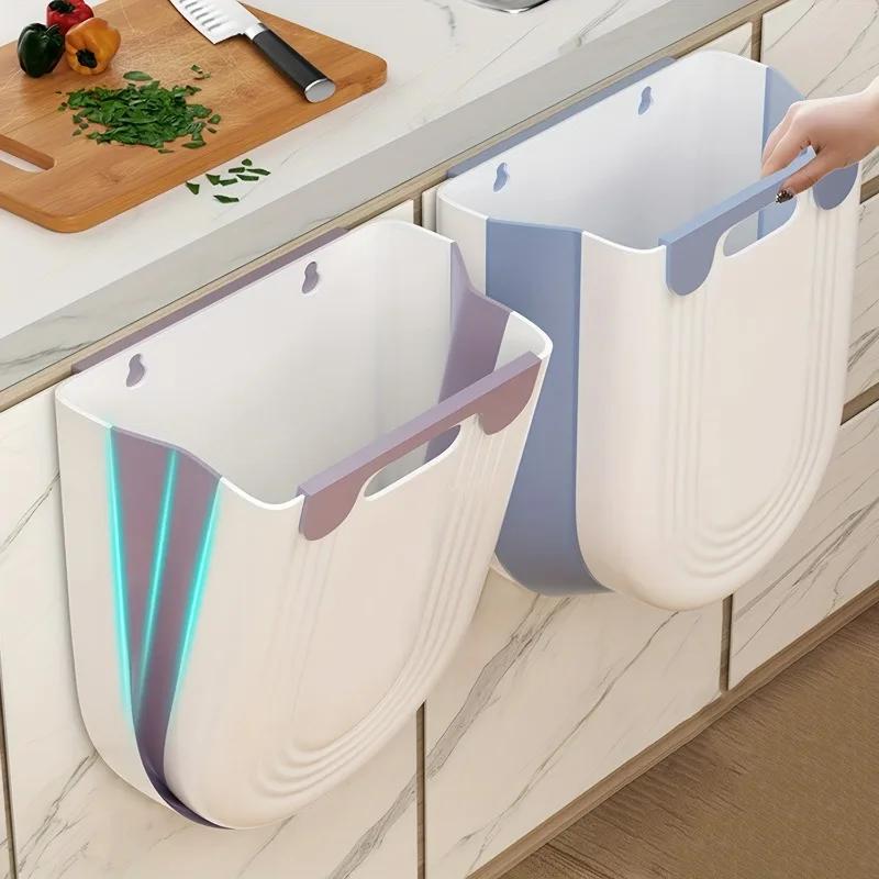 S/L Kitchen Folding Hanging Trash Can Home Bathroom Cabinet Wall Mounted Trash Can Kitchen Accessories DROPSHIPPING
