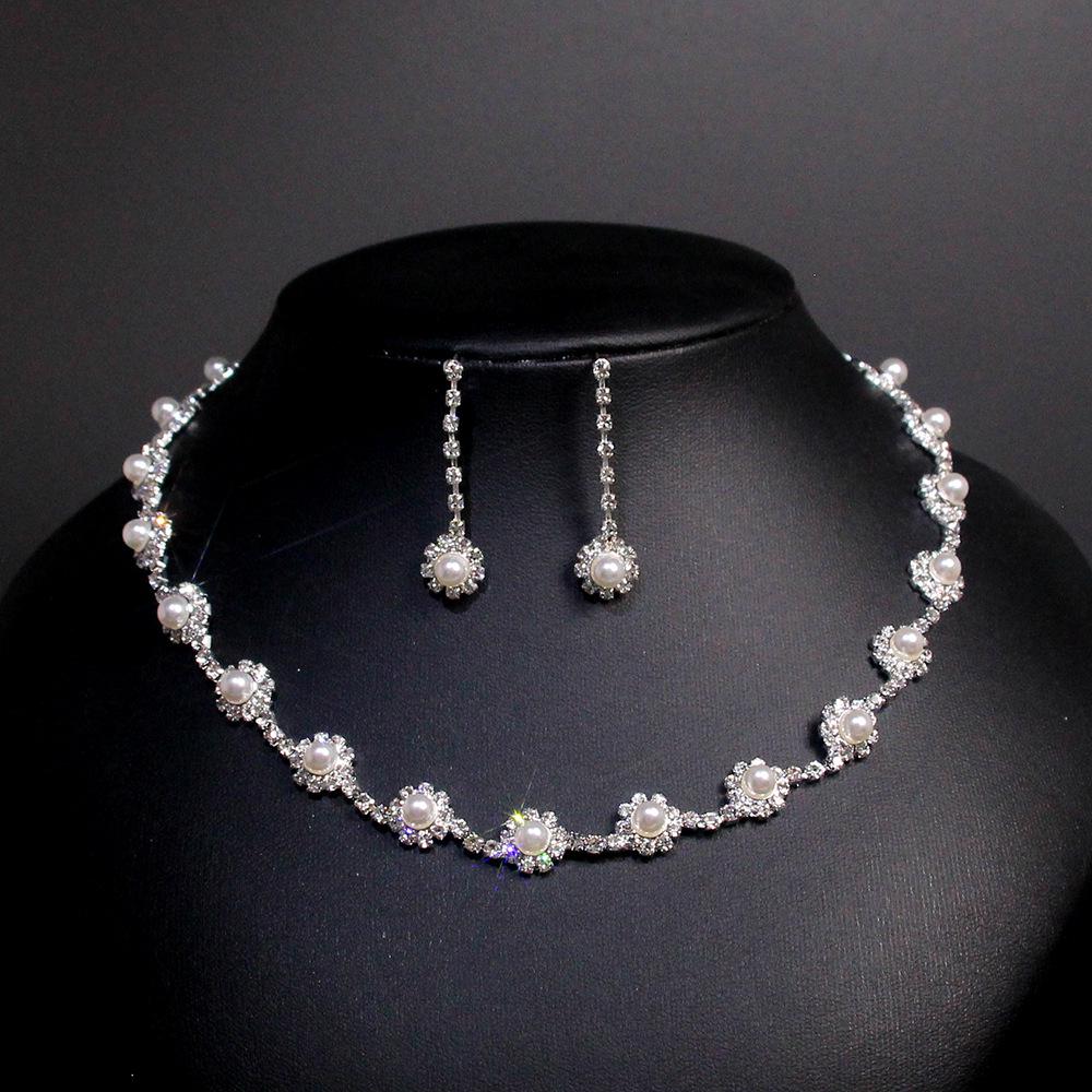 Korean Rhinestone Claw Chain Bridal Necklace and Earring Set