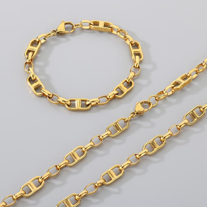 Trendy Japanese Chain Men's Necklace Popular Versatile and Personalized Design Pig Nose Chain Bracelet Set Accessories2025