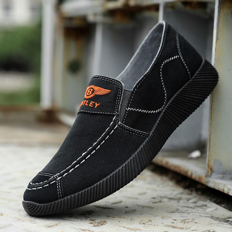 Fashion Spring and Summer Mens Canvas Shoes Slip On Work Shoes Non-slip Breathable Deodorant Sneakers