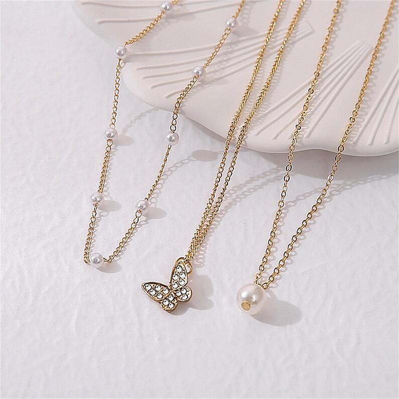 Japanese and Korean ins small fresh and sweet pearl temperament collarbone chain charm necklace jewelry women's multi-layer simple butterfly