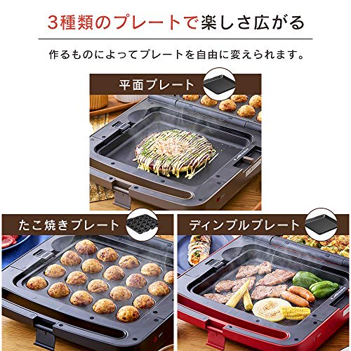 Iris Ohyama Hot Plate, Double-Sided Hot Plate, Flat Plate, Takoyaki Plate, Yakiniku Plate, 3 Pieces, with Lid, Foldable, Simultaneous Cooking, Washabl
