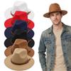 Künstliches Wildleder Western Cowboyhut Filz Gebogener Schirm Aufgerollter Rand Cowgirl Kappe Ethnisch Tibetischer Stil Jazz Fedora Hüte Outdoor Reiten