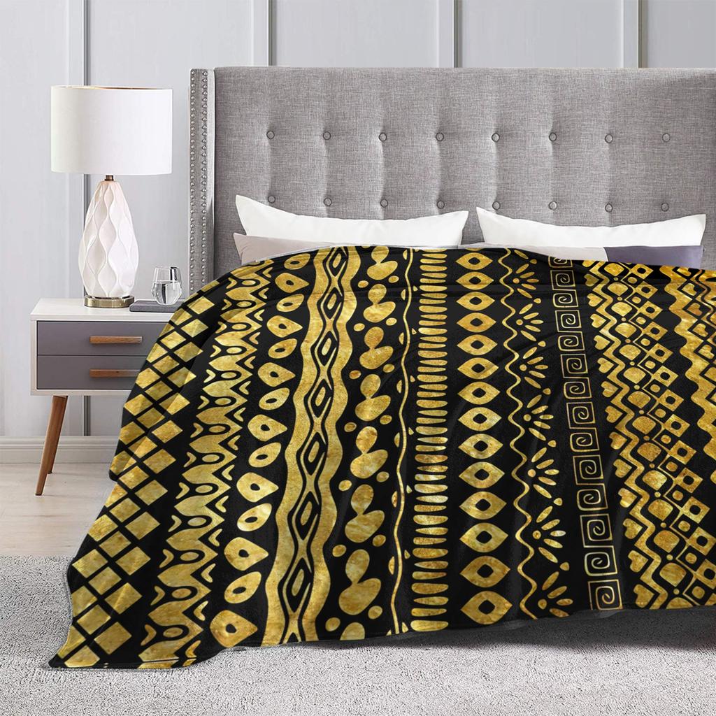 Tribal Artwork African Art Black And Gold Flannel Throw Blanket Blanket for Sofa Bedroom Warm Bed Rug,