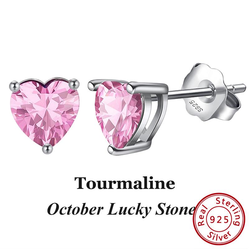 ORSA JEWELS 925 Sterling Silver Birthstone Stud Earrings for Women Sparkling Heart Cut CZ Small Earrings Birthday Gift APE32