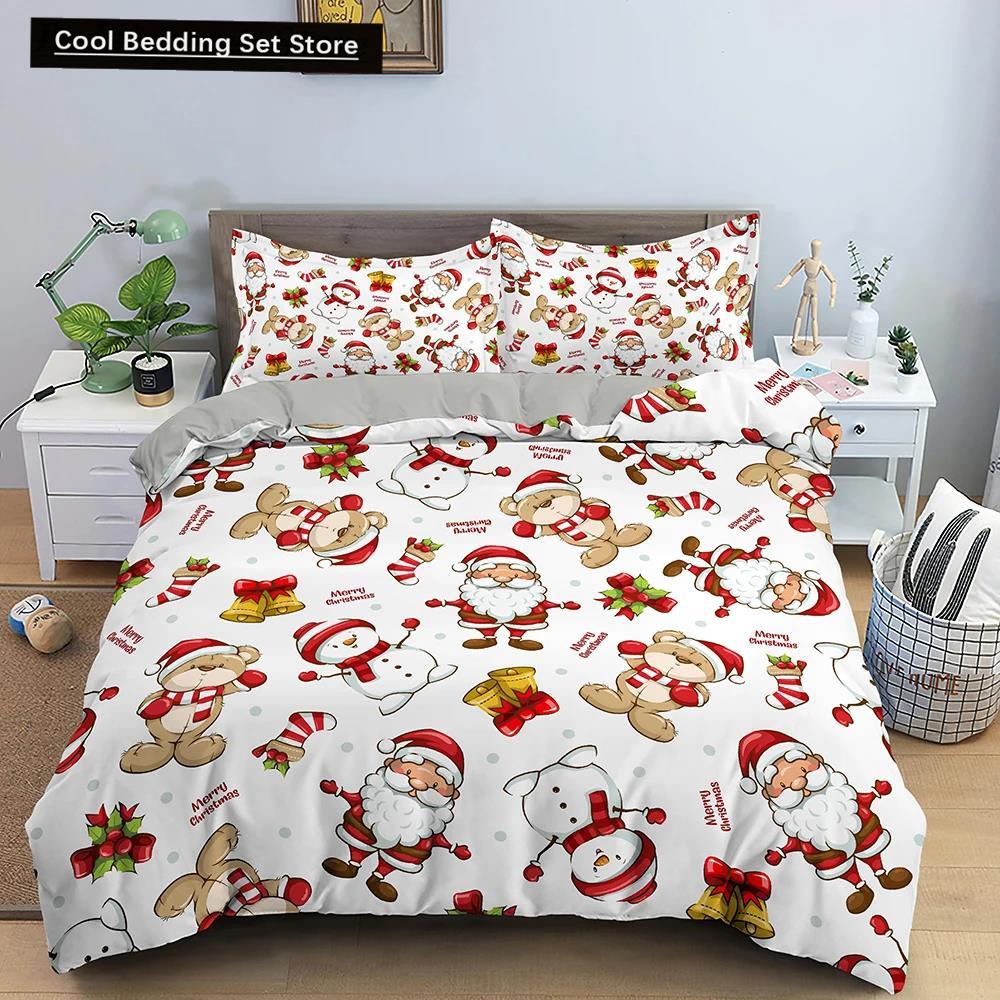 Santa Claus Pattern Bedding Set Christmas Deer Duver Cover Set for Kids Boys Girls Quilt Cover Queen Polyester Comforter Cover