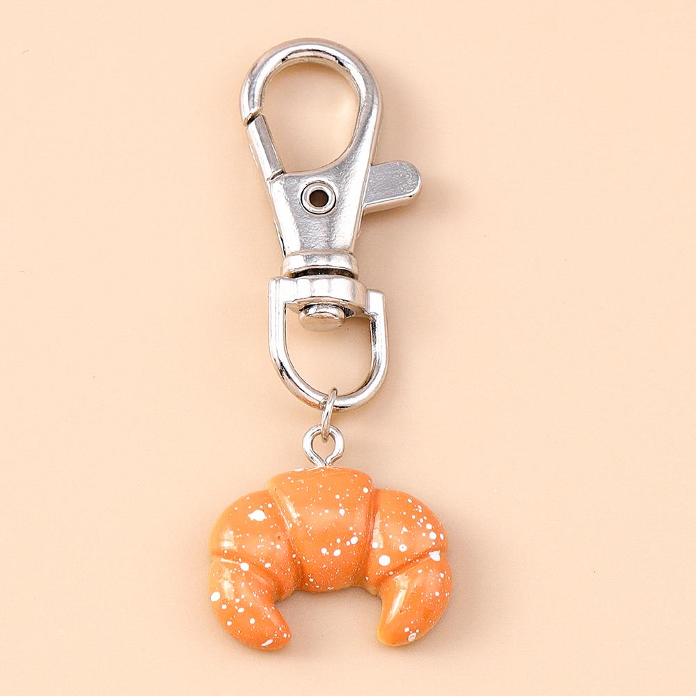 Cute Resin Simulation Food Keychain Waffle Croissant Baguette Bread Key Ring Pendants for Women Girls Handbag Decor Jewelry Gift
