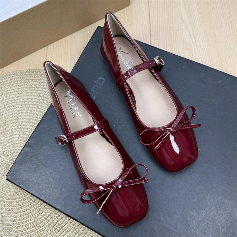 Fashion Flat Shoes for Women's Spring Autumn Square Toe Bow Mary Jane Shoes Women's Patent Leather Casual Women's Shoes Large Size 43 44