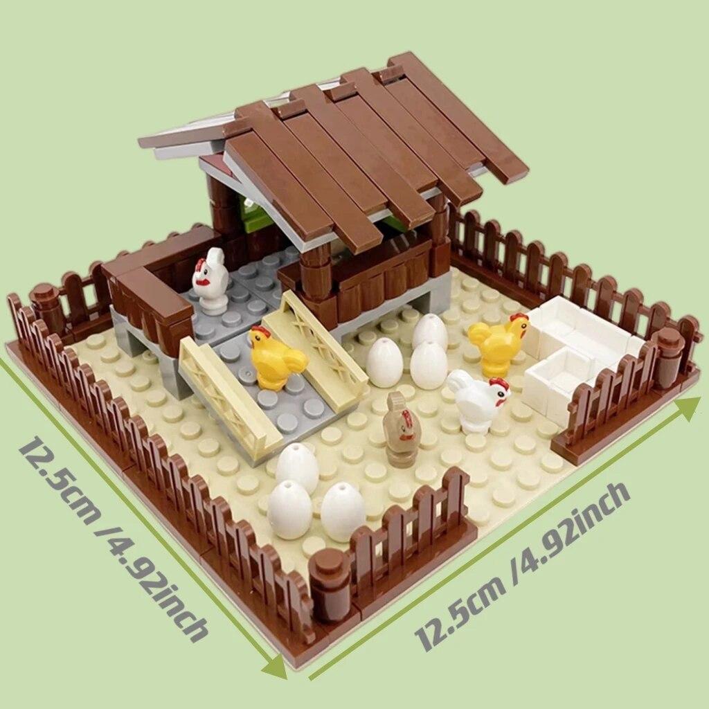 MOC Chicken Coop Henhouse Building Blocks for Kids City Farm Animals Bricks Toys for Children Boys Girls DIY Gifts Juguetes