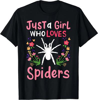Spider Just A Girl Who Loves Spiders Flowers Halloween Gift T-Shirt für Frauen Mädchen Grafik-T-Shirts Casual Cotton Four Seasons