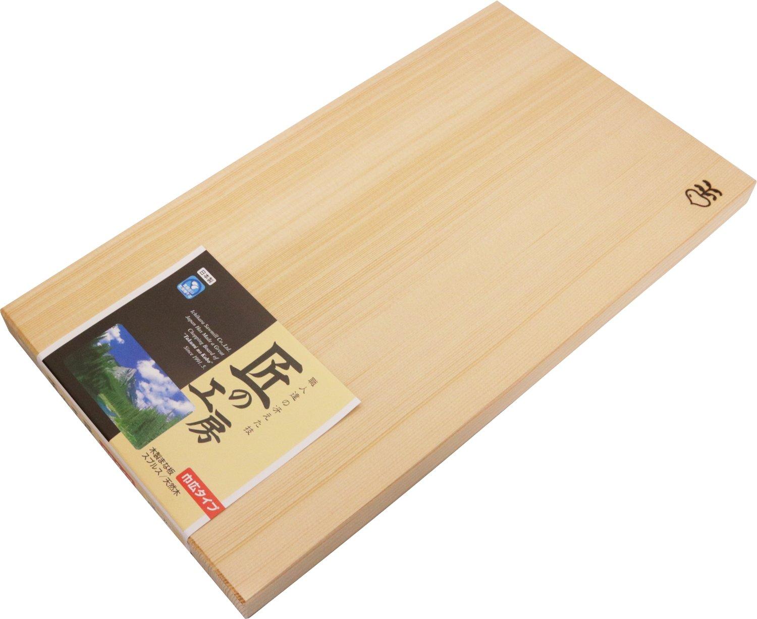 

Ichihara Woodworking Wooden Cutting Board with Branded 48 x 27 x 3 cm Co., Ltd. Mark, Wide, Beige, Approx.