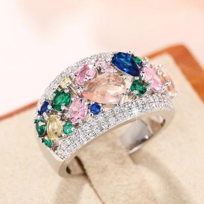 Huitan Anelli da Donna in Zirconia Cubica Multicolore di Nuova Creazione Matrimonio Fidanzamento Accessori di Lusso Regalo Fantasia Gioielli di Moda