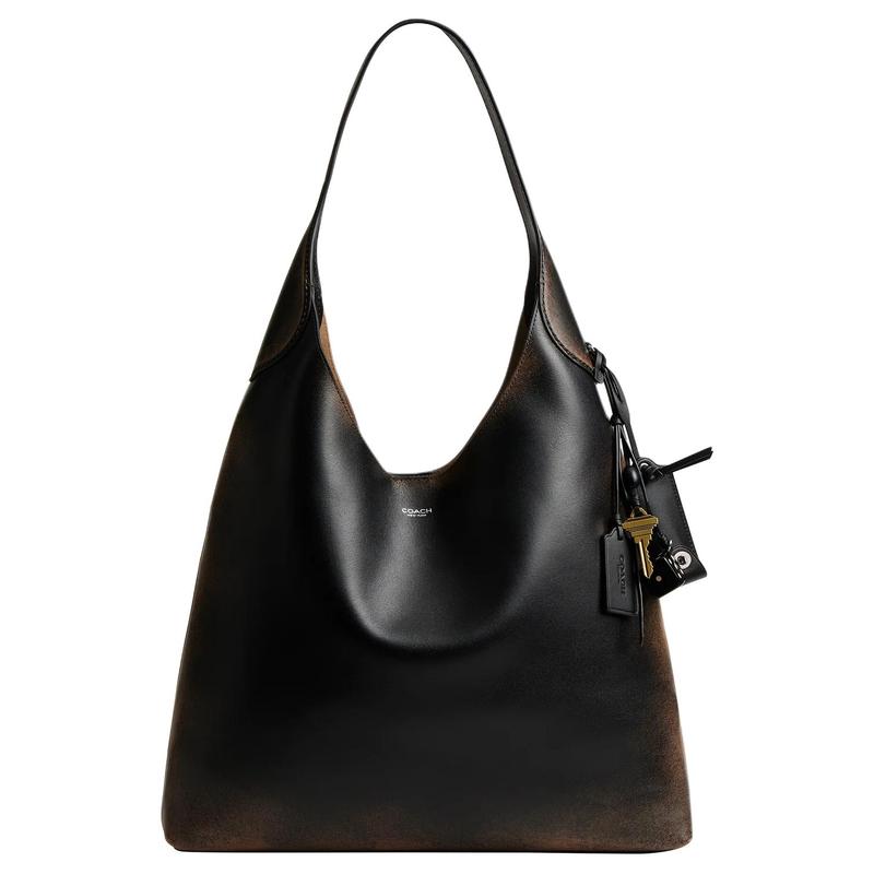 

COACH Brooklyn 39 brand logo magnetic buckle hobo bag handbag cow leather shoulder bag large size women s black чорний